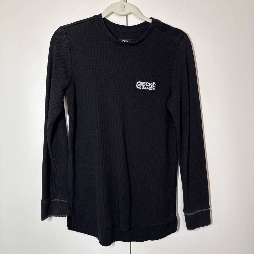 Vintage Marc Ecko Unltd. Men Size S Long Sleeve Cotton Waffle Henley Black Y2K